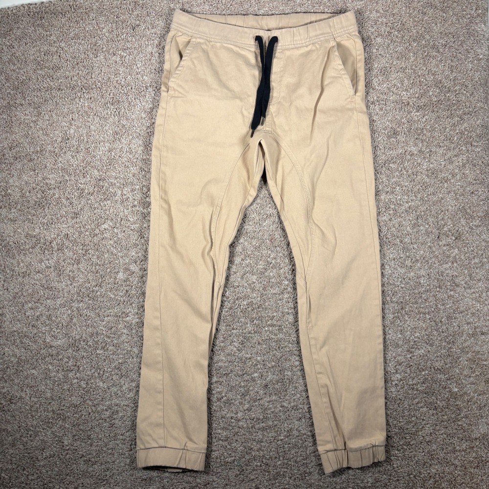 WT02 Mens‎ Khaki Tan Twill Jogger Pants Elastic Waist Drawstring Size M